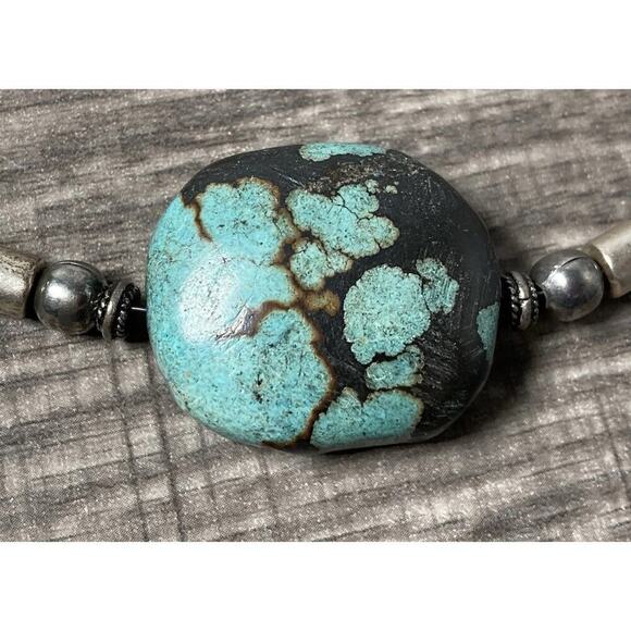 Vintage Tibetan Turquoise & Coconut Shell Collar Necklace Silver Clasp 15.5” - Picture 7 of 11